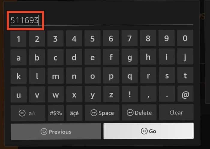 Entering the IBO Player short code 511693 in Downloader