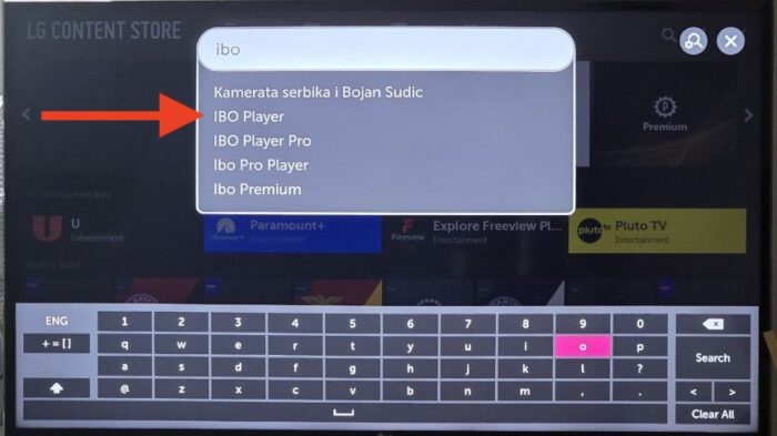 Searching for IBO Player in the LG Content Store