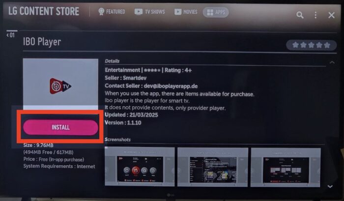 Live channel grid inside IBO Player on a smart television